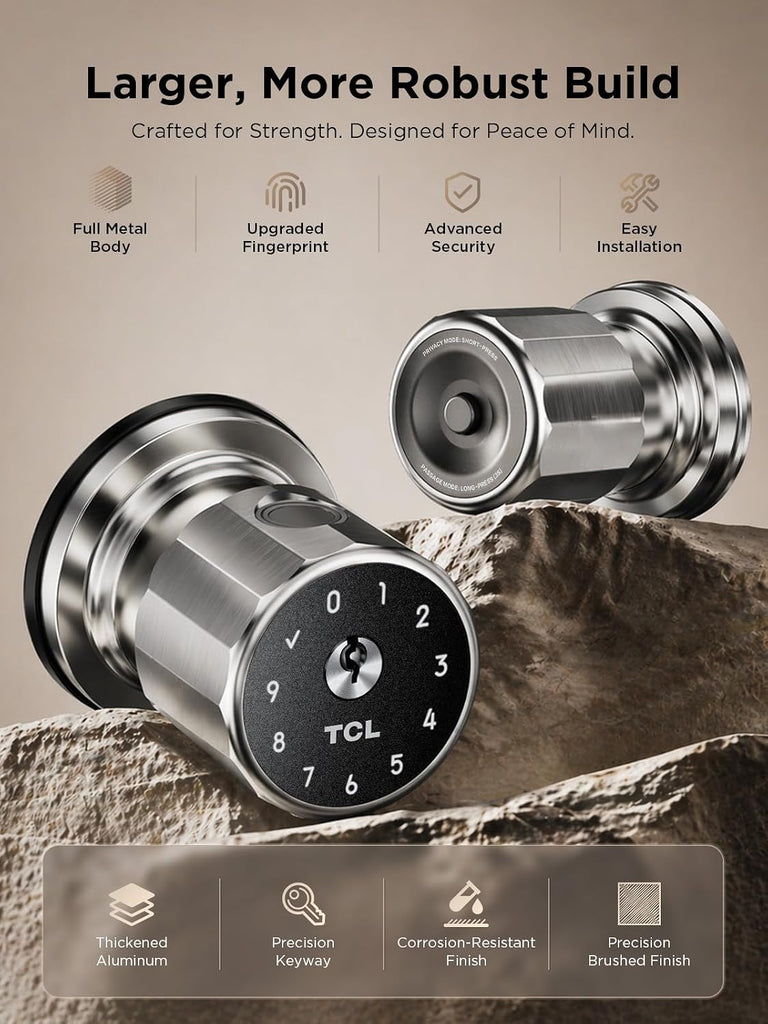 Fingerprint Smart Door Knob, 0.3s Biometric Keyless Entry, 4-in-1 Access with App Control & Passcode, Auto-Lock