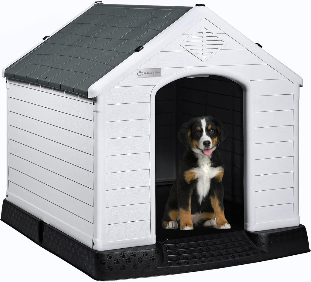 Large Dog House, Indoor/Outdoor, Gray 38.8" L x 35" W x 37.4" H