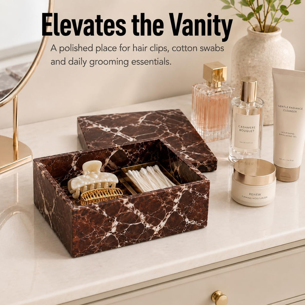 Purple Red Marble Storage Box with Lid for Jewelry