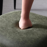 Rattan Dining Chairs Set of 2, PU Leather Upholstered Dining Chairs with Cane Back and Metal Legs for Dining Room or Living Room, Green