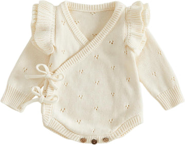 Newborn Baby Girl Sweater Ruffle Knit Romper Wrap Bodysuit