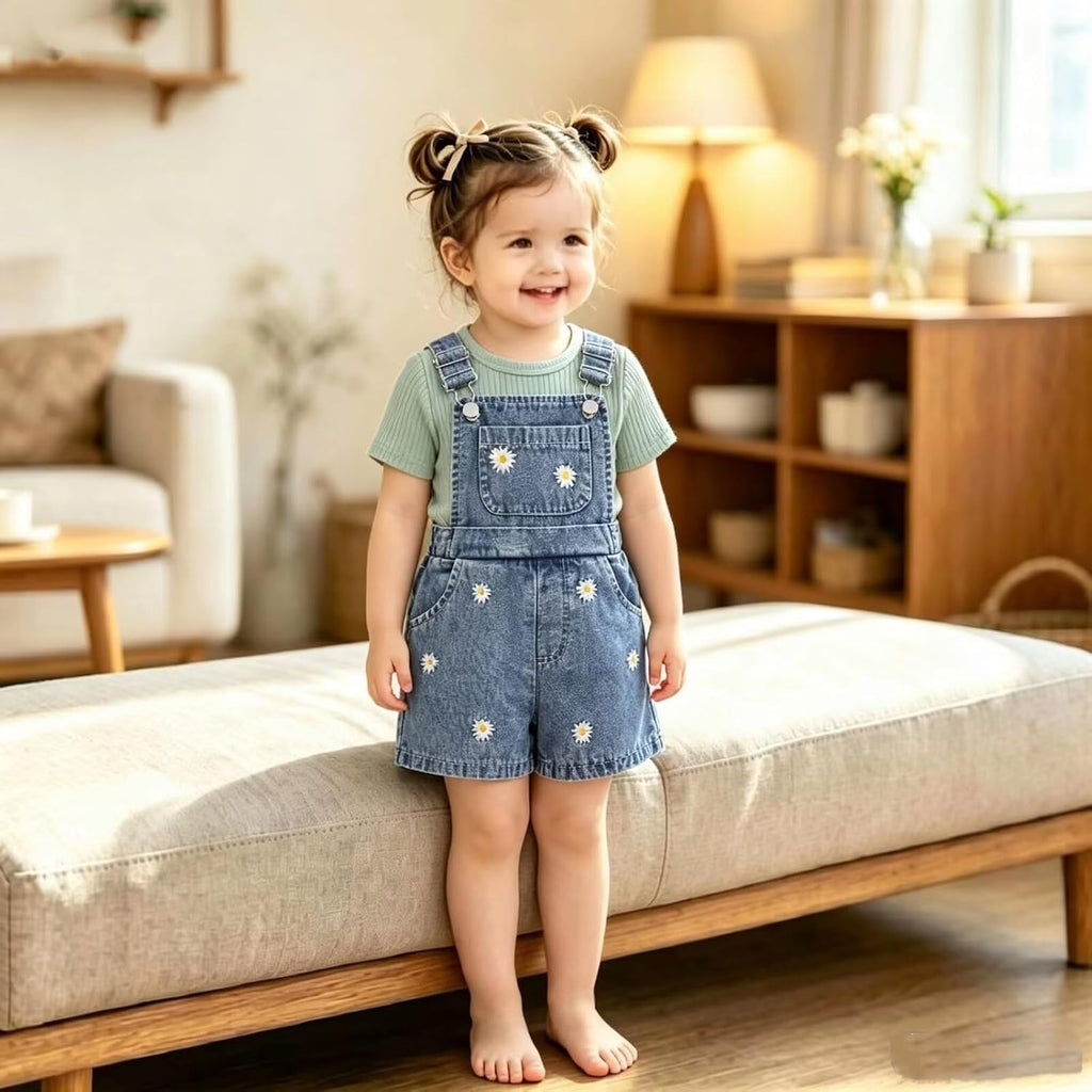 Toddler Baby Girl Summer Clothes Short Sleeve T-Shirt Tops + Denim Suspender Overalls Shorts Set Outfits