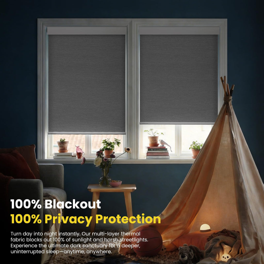 Motorized Automatic Cordless Roller Shades - Electric Blinds with Remote Control, Smart Blinds (Grey, )