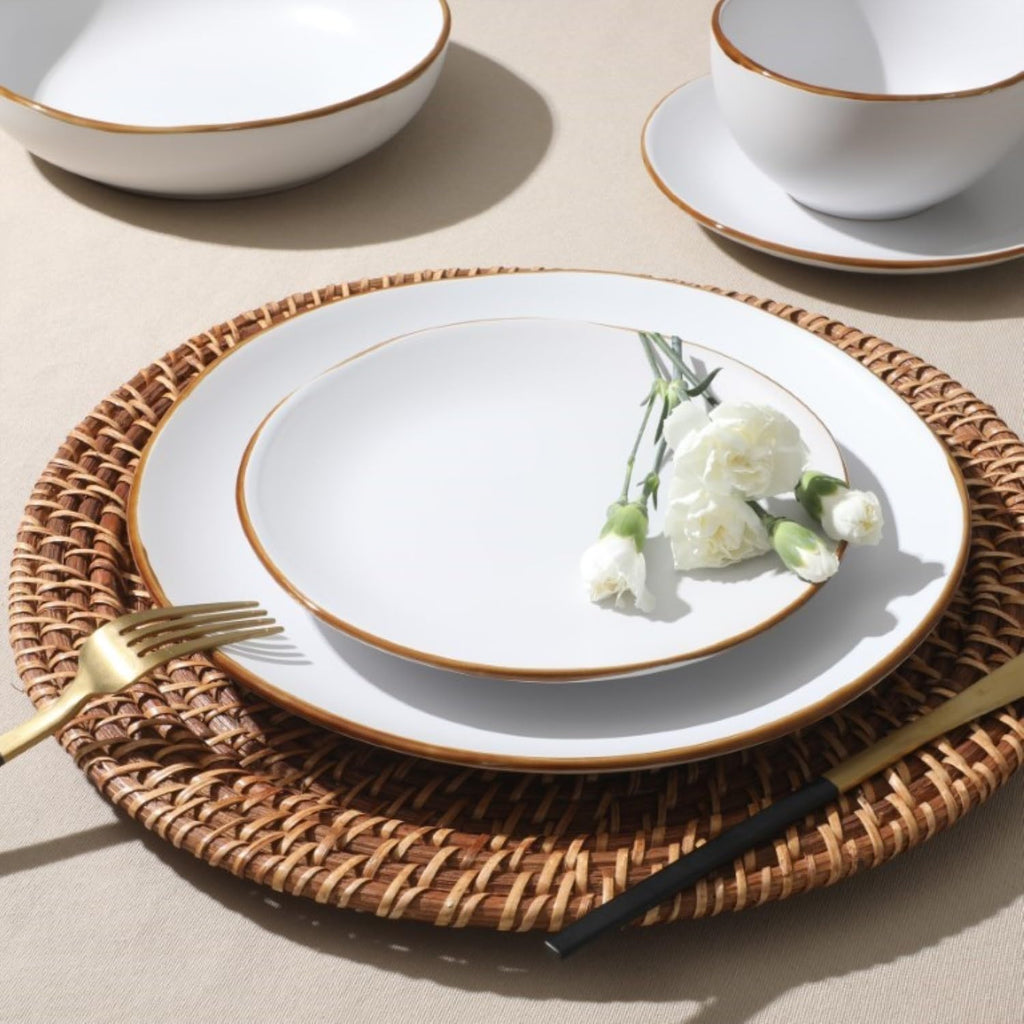 Hazeltine 16-Piece White Stoneware Dinnerware Set - Plates and Bowls, Durable Ceramic Kitchen Dinner Set