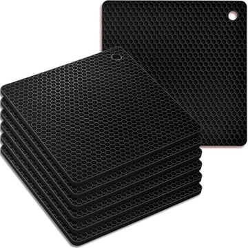 Silicone Square Trivets Mat, 6 Packs Multipurpose Non Slip Heat Resistant Pot Holder-Black