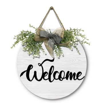 Welcome Door Sign Decorations Door Wreath Wooden Seasonal Door Hangers for Indoor Porch 12x12 in