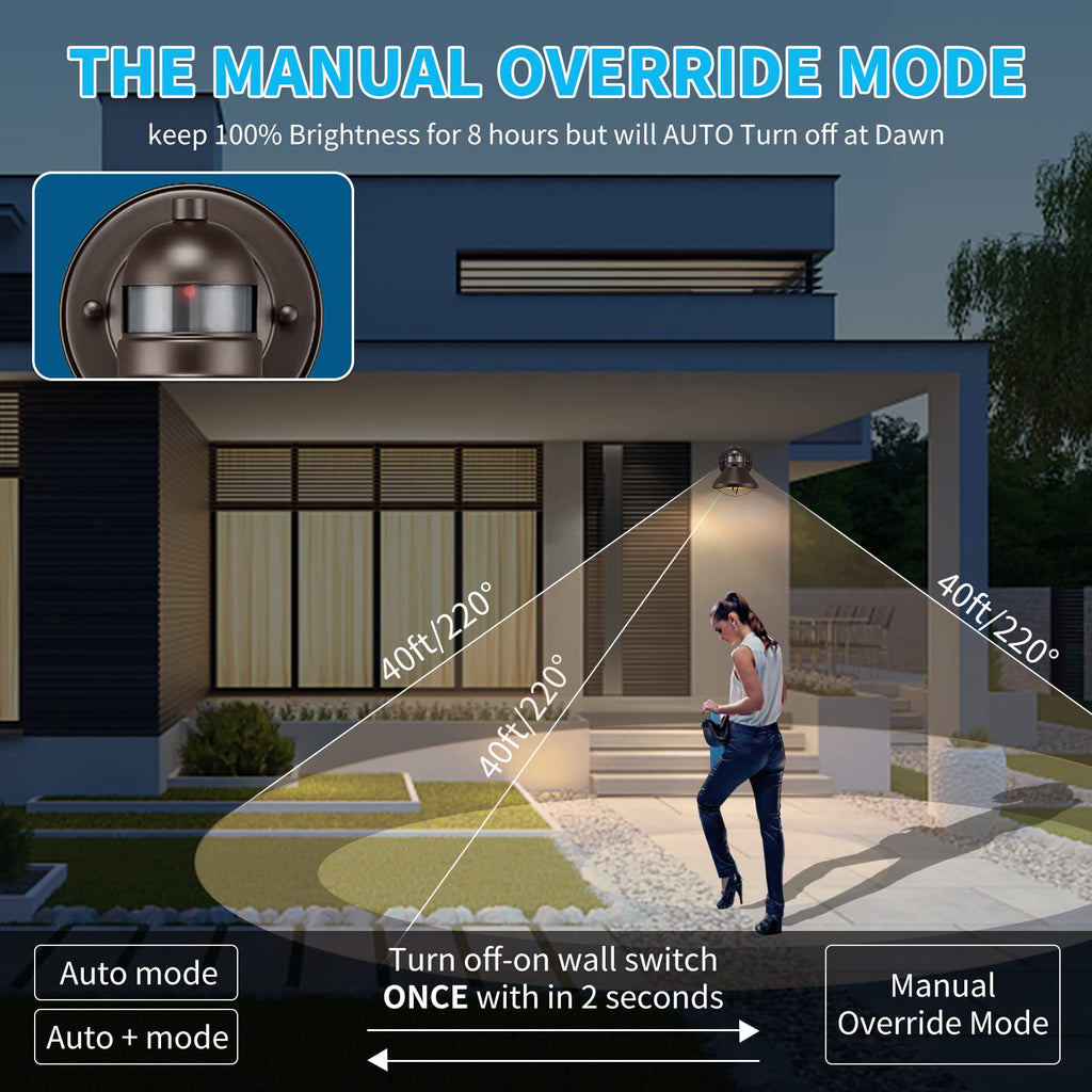 2 Pack Dusk to Dawn Motion Sensor Outdoor LED Wall Light Fixtures