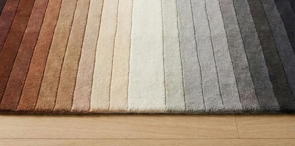 Handmade 100% Wool Area Rug with Cotton Backing - 10' x 14', Gradient Brown to Grey Striped Design, Soft Modern