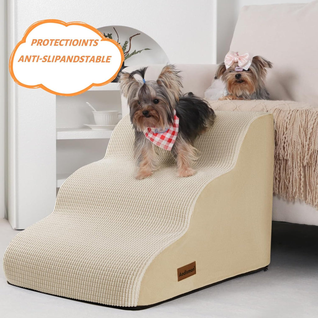 Dog Stairs for Small Dogs and Cats, 3-Step Pet Ramp for Couch, Chair