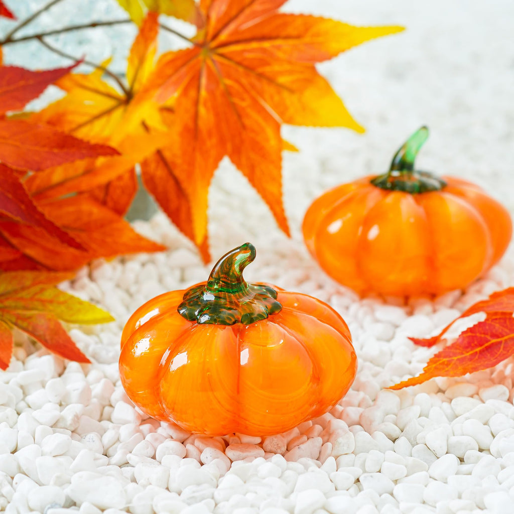 Blown Glass Pumpkin Figurine Orange Crystal Harvest Fall Thanksgiving Decor