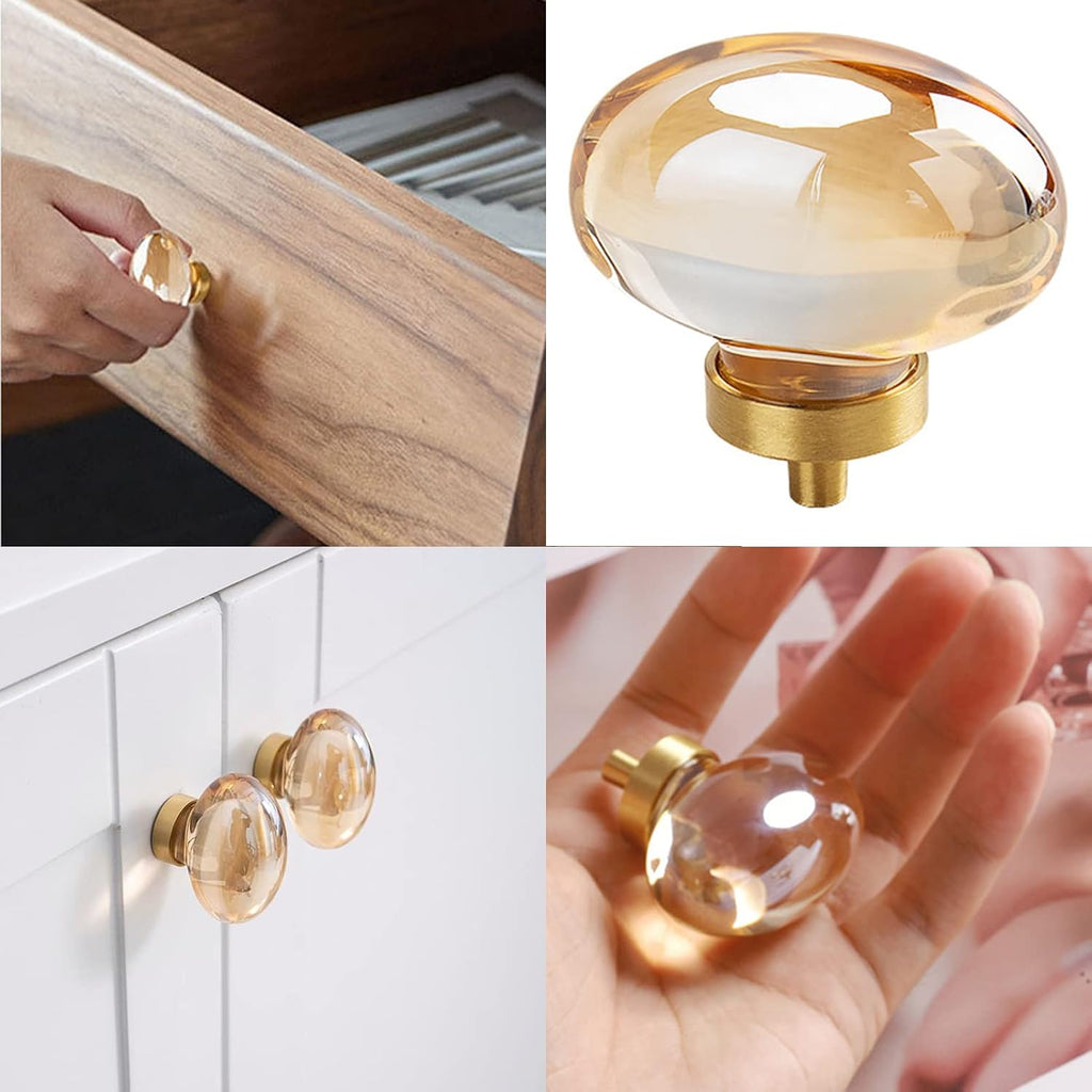 8 Pack Champagne Crystal Cabinet Knobs, Gold Cabinet Glass Knobs Drawers Brass Furniture Hardware Pulls (Oval)