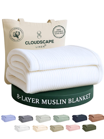 8 Layer Muslin Blanket 92"x92", 100% Cotton - White
