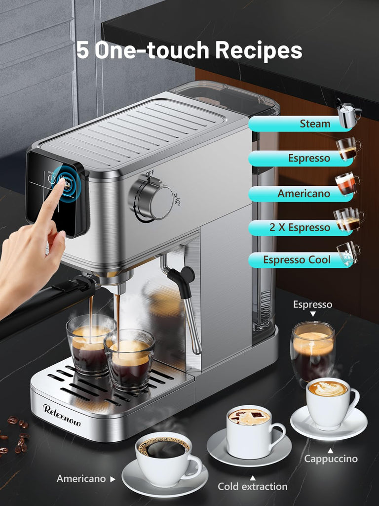 Espresso Machine, 20 Bar Espresso Maker Milk Frother & LCD Panel, Hot & Iced with Rapid Cold Brew, Stainless Steel