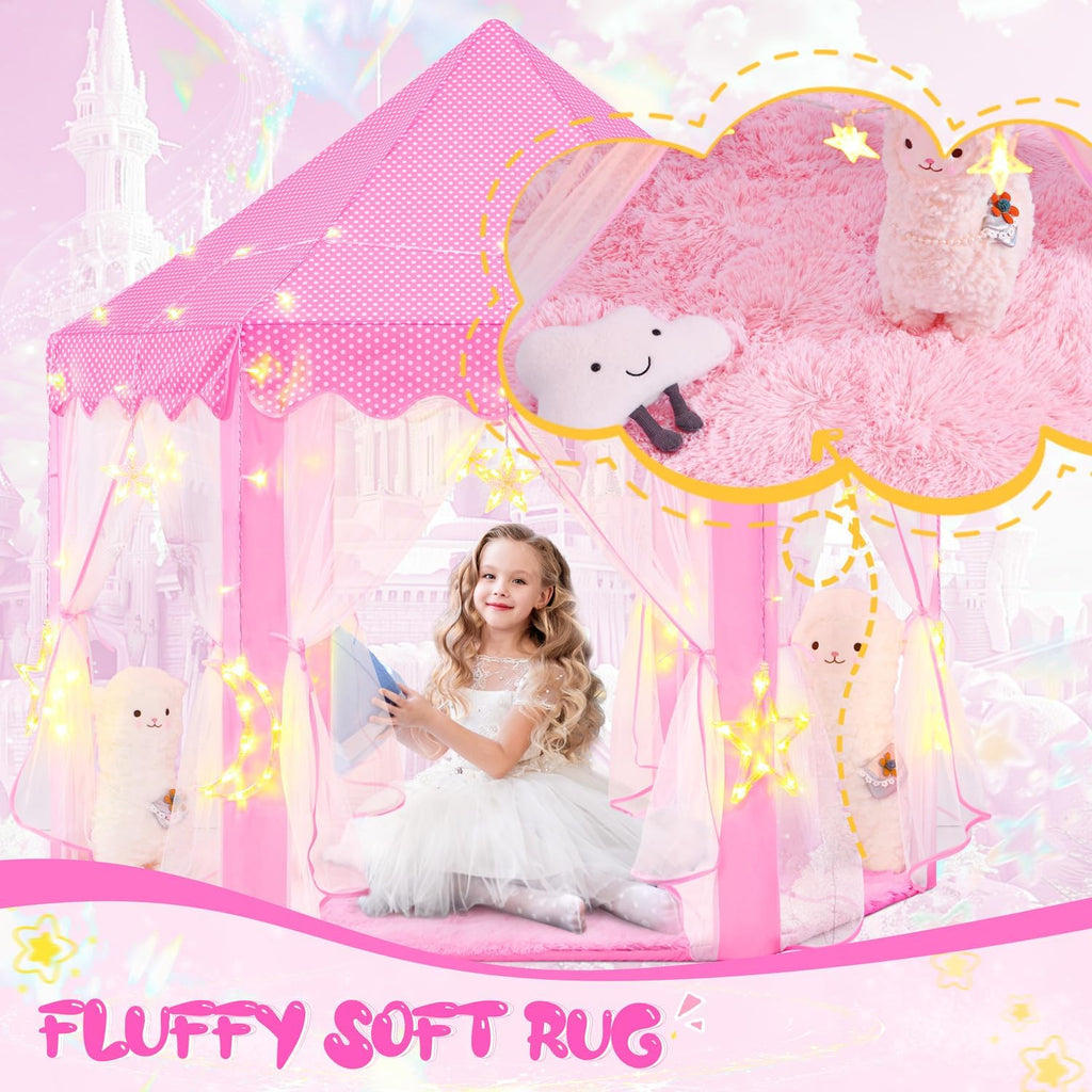 Princess Tent with Large Star Lights for Girls Age 4-7, Kids Play Tent for Girls Indoor, Castle Playhouse