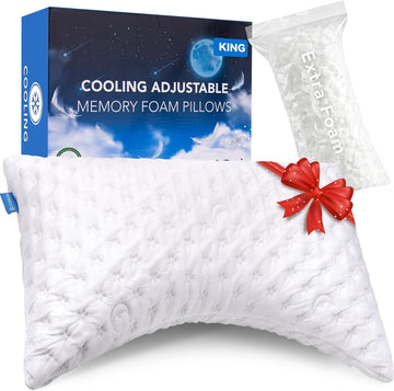 Cooling Side Sleeper Pillow for Neck and Shoulder Pain, Luxury Shredded Memory Foam Curved Bed Pillows for Sleeping