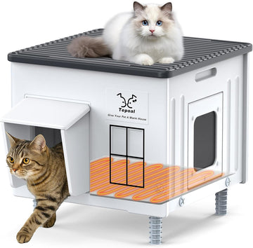 Indestructible Heated Cat House for Outside Winter, Heated Outdoor Cat House Weatherproof with Escape Door