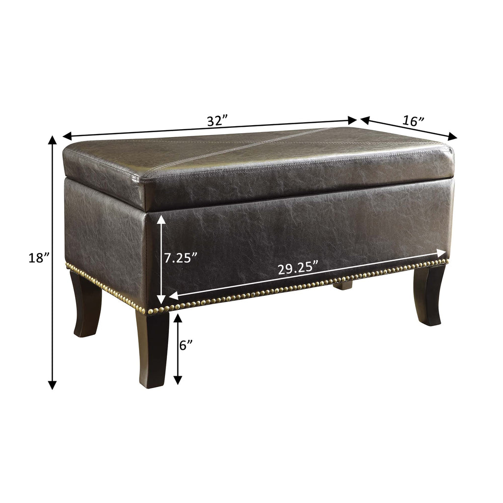 Designs4Comfort Winslow Storage Ottoman Bench 32" - Transitional Upholstered Footstool & Seat, & Bedroom, Espresso
