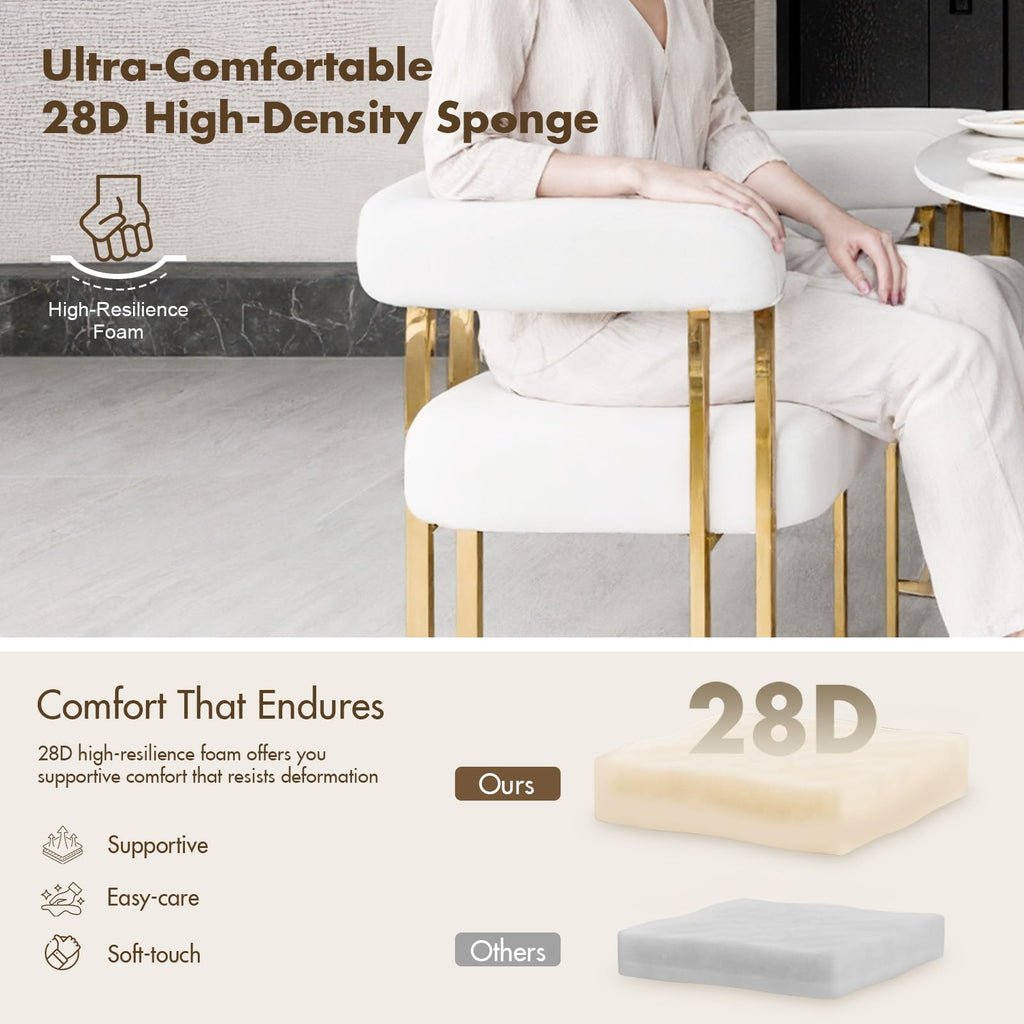 Set of 4 Modern Beige Velvet Dining Chairs with Gold Chrome Legs