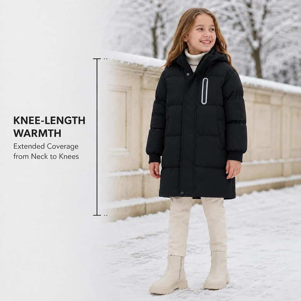 Girls Boys Winter Coat Kids Hooded Winter Jacket Long Puffer Coat