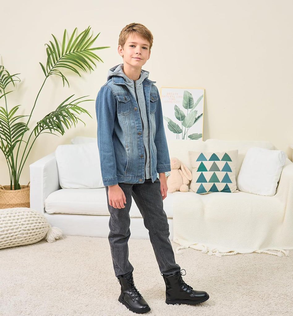 Kids Boys Girls Hooded Denim Jacket