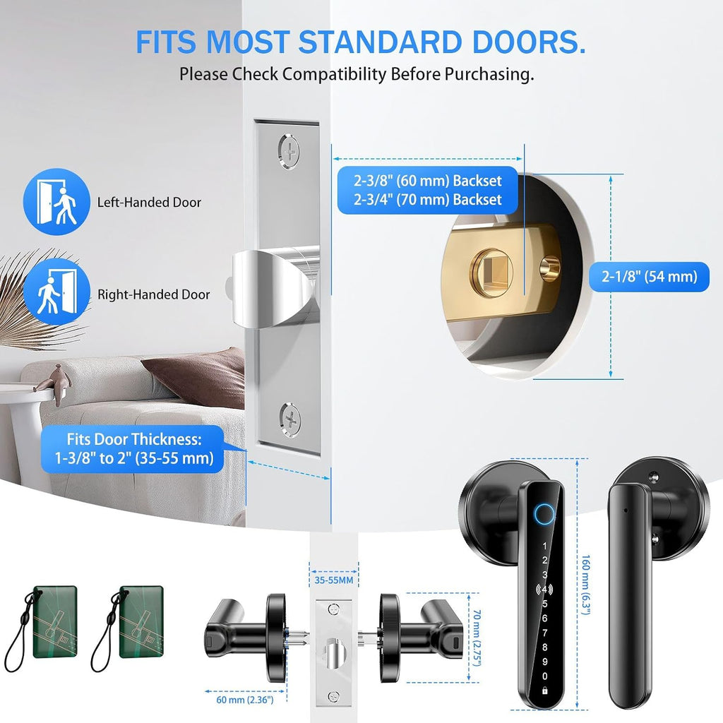 Fingerprint Door Lock - Smart Door Handle with Keypad, Biometric Door Knob