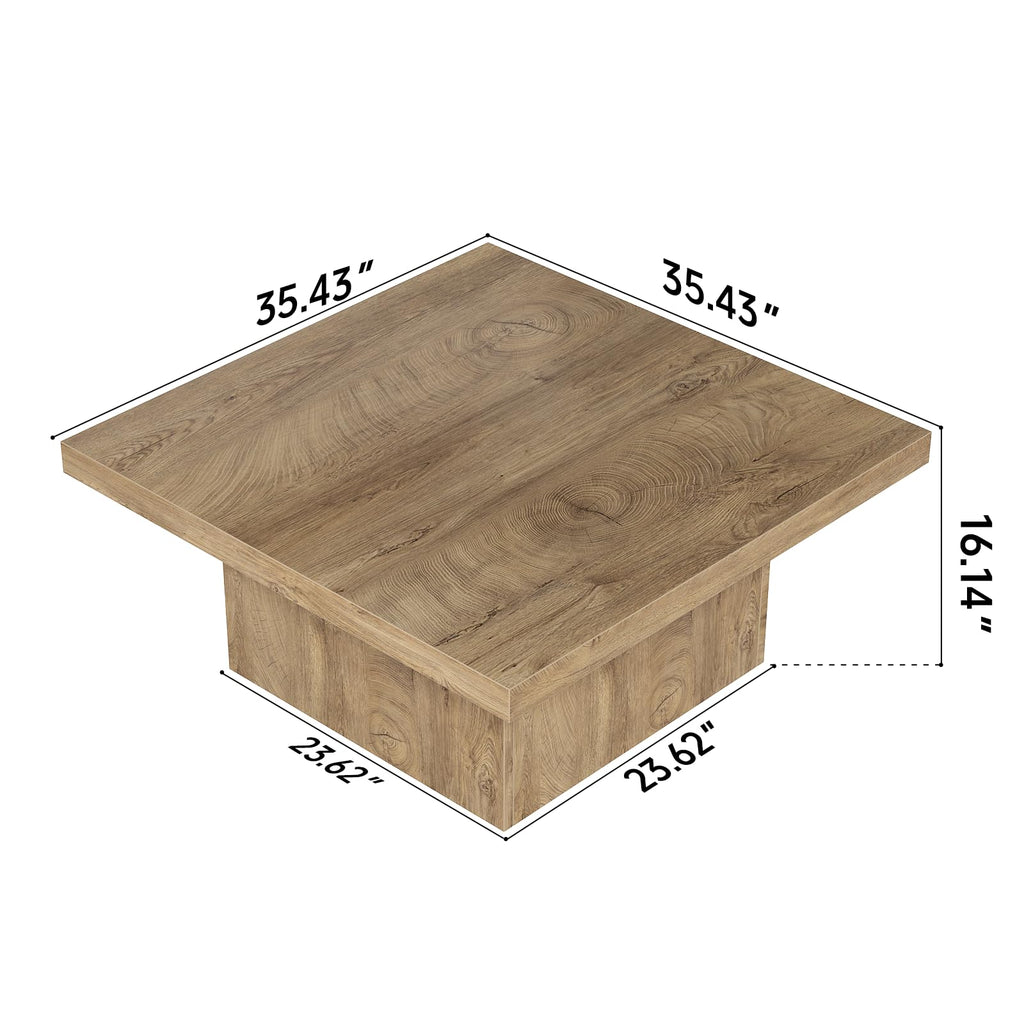 Square Coffee Table, Wooden Living Room Table, Center Table with a Large Tabletop, 35.4" x 35.4", for Small Spaces