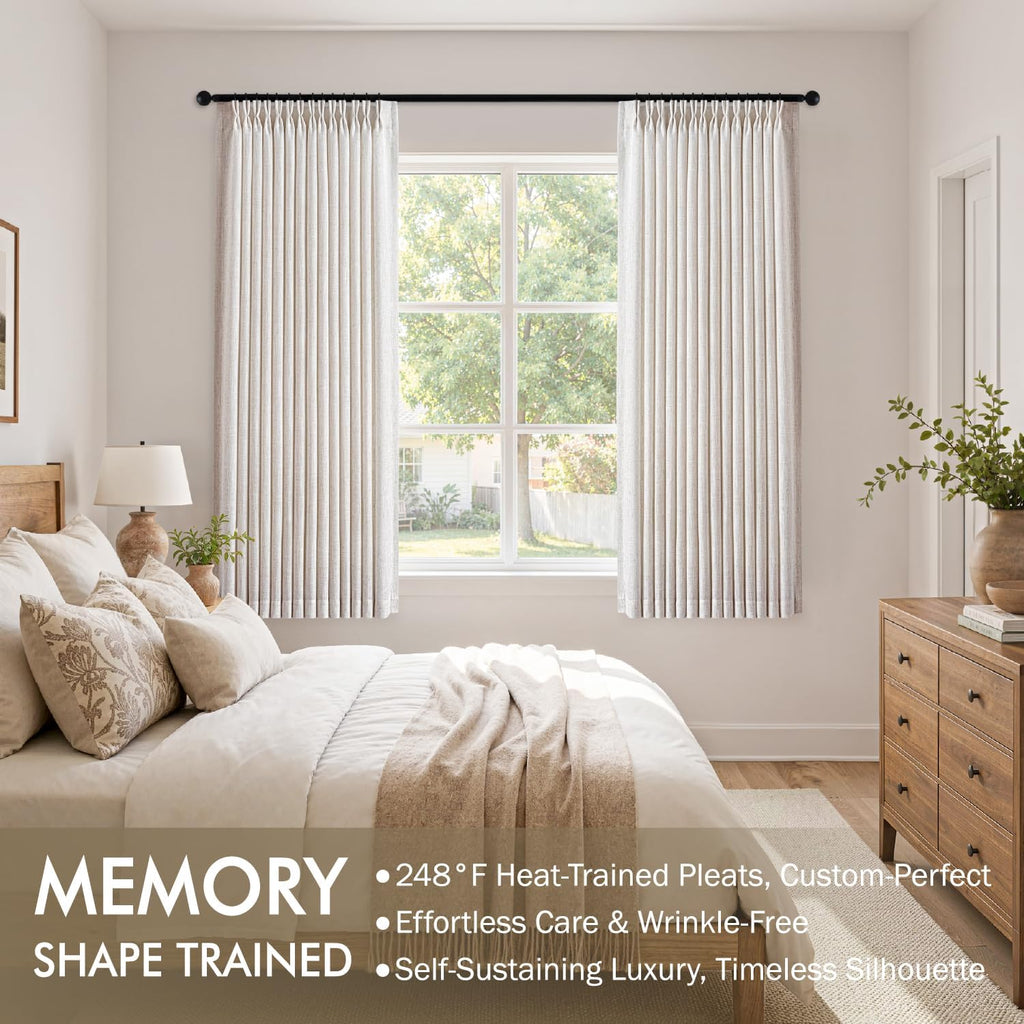 Pinch Pleated Linen Curtains 90 Inches Long 2 Panels Natural