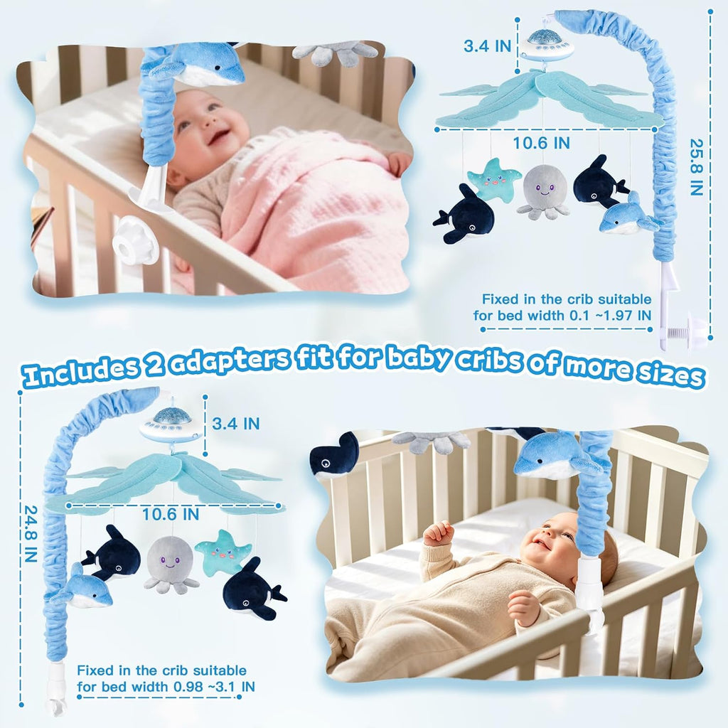 Baby Crib Mobile with Music and Lights, Nursery Baby Mobile for Crib with Remote Control, Rotation, Starlight