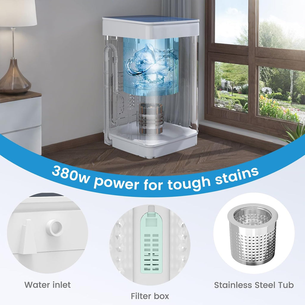 Portable Washing Machine, 20 Lbs Full-Automatic Portable Washer with 7 Wash Cycles, LED Display, Electric Laundry