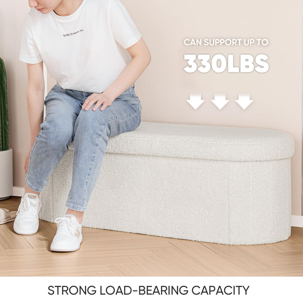 43.3" Sherpa Ottoman with Storage, Cream White