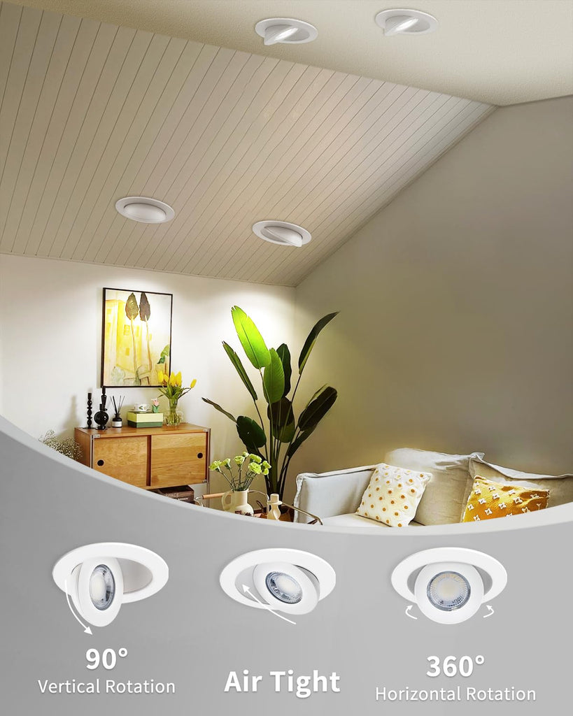 6 Pack 4 inch 5CCT Eyeball Gimbal LED Recessed Lights, 10W=95W