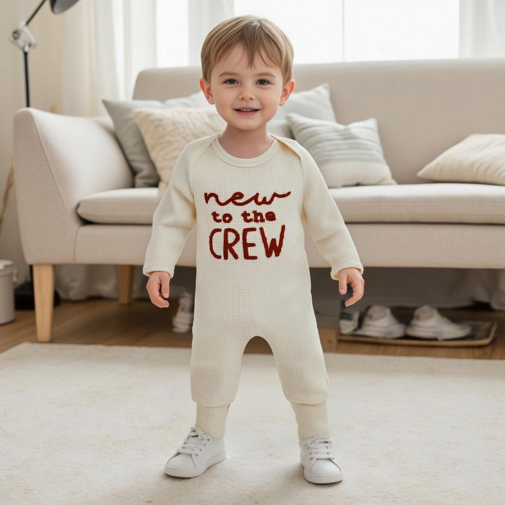 Newborn Baby Boy Fall Outfit Romper New to The Crew Long Sleeve Jumpsuit Bodysuit Infant Winter Waffle Clothes