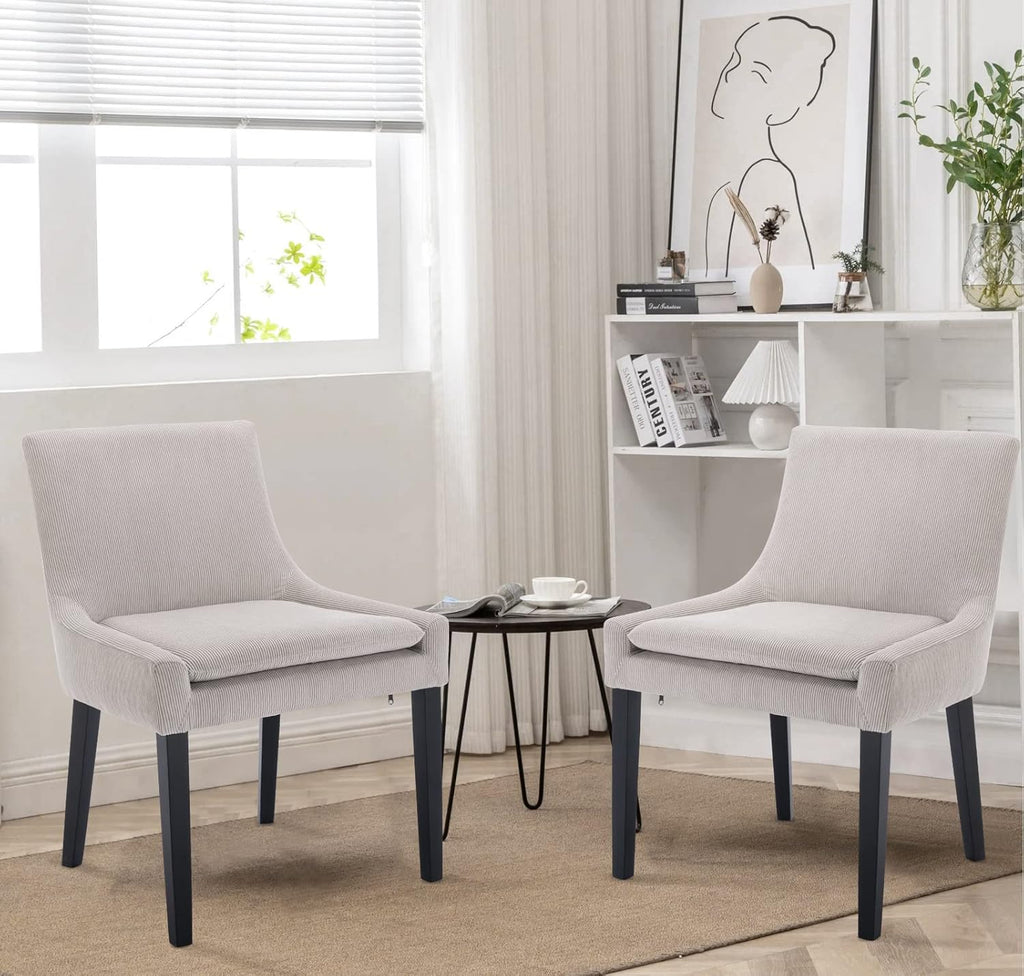 Modern Dining Chairs Set of 2, Upholstered Corduroy Accent Side Leisure Chairs with Mid Back and Wood Legs for