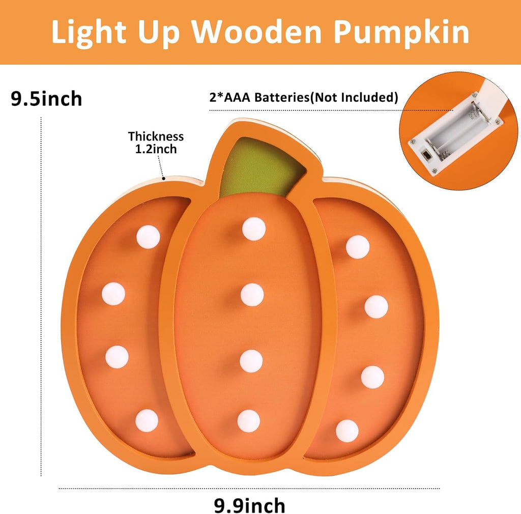 Fall Decor-Fall Decorations-Light Up Wooden Pumpkins | Handmade Pumpkins with Light for Thanksgiving Halloween Home