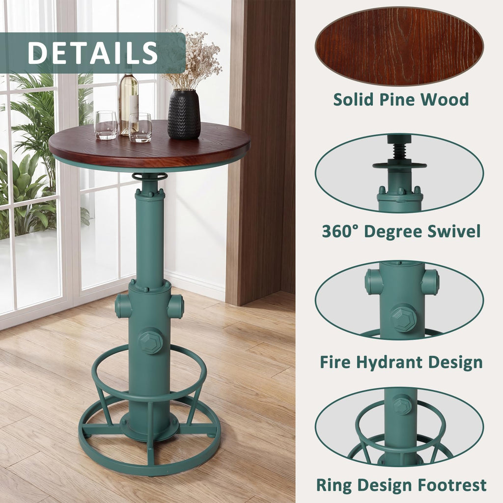 Industrial Bar Table 38.6"-48.4" Adjustable Swivel Top 23.7" Dia (Green)