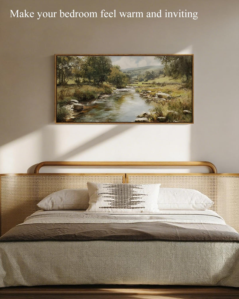 Extra Large Framed Vintage Wall Art, River Rolling Hills, 20x40inch
