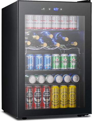 37 Bottle Wine Fridge,Freestanding 145 Can Beverage Refrigerator with Smart Temp