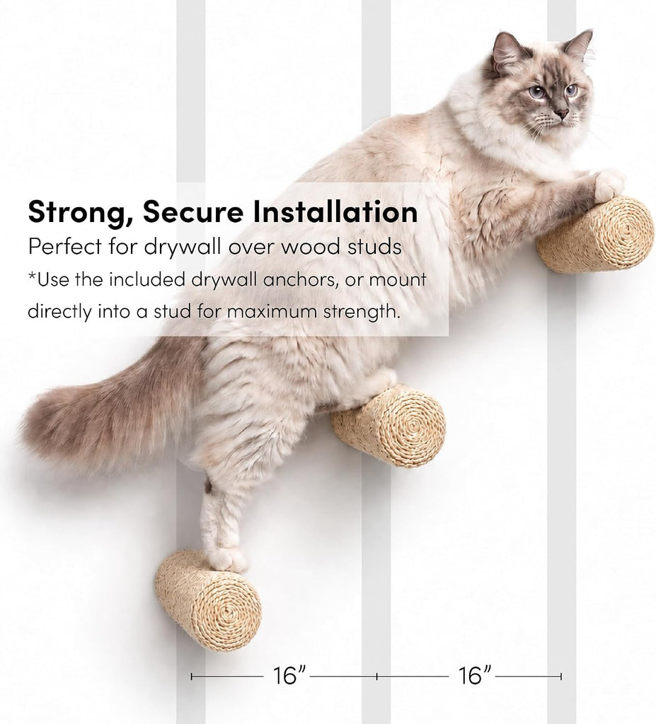 Wall-Mounted Cat Climbing Steps, Floating Sisal Scratching Posts, 8 Inch, 3 Pack, Easy Drywall Install