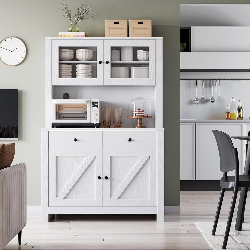 Kitchen Pantry Cabinet with Microwave Stand, Freestanding Hutch Cabinet with Buffet Cupboard, Tall Kitchen Cabinets