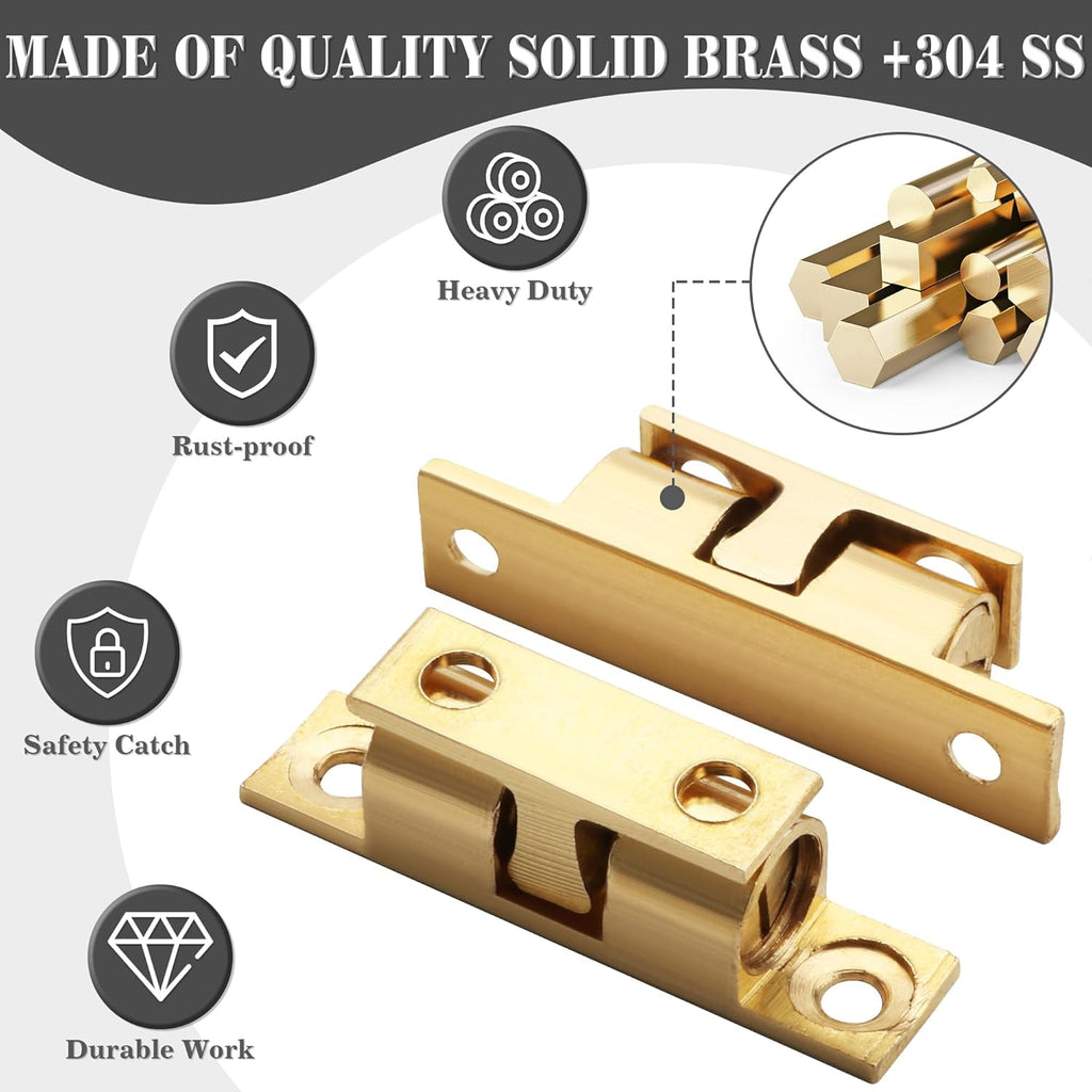 Double Roller Catch Cabinet Latches,Adjustable Double Ball Tension Roller Catch Latch Brass Cabinet Door Latch,40x24mm