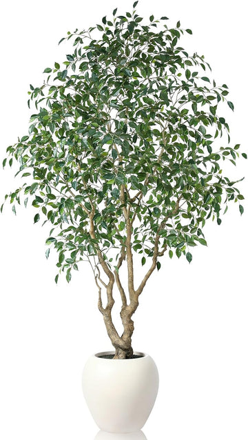 8 Feet Ficus Tree Artificial Indoor with Round Artisan Planter