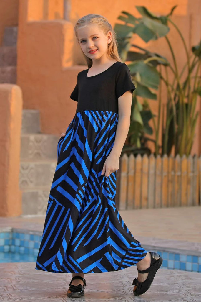 Girls Patchwork Floral Maxi Dress Pockets