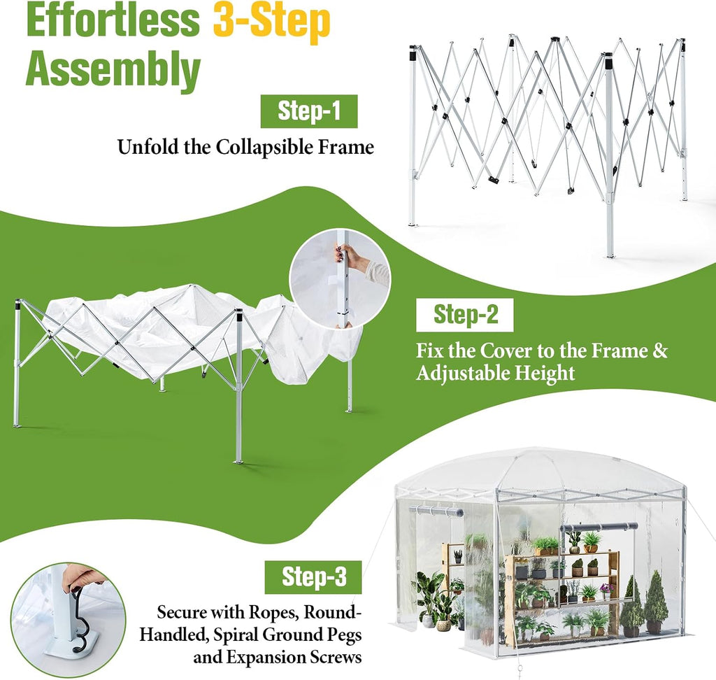 10x10x8.5 FT Portable Walk-in Greenhouse, Indoor Outdoor | Spacious plant shelter helps protect vegetables, flowers