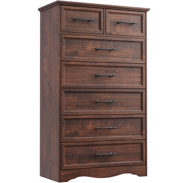 Walnut 7 Drawer Dresser, 52" Tall Chest of Drawers