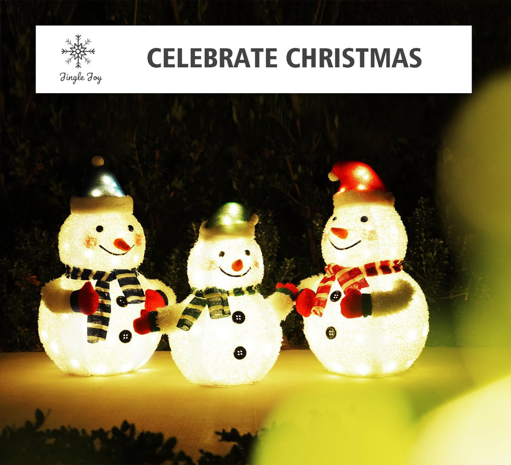 3-Piece 32-Inch LED Lighted Outdoor Snowman Family Set - Weather-Resistant Christmas Yard Decorations with Ground