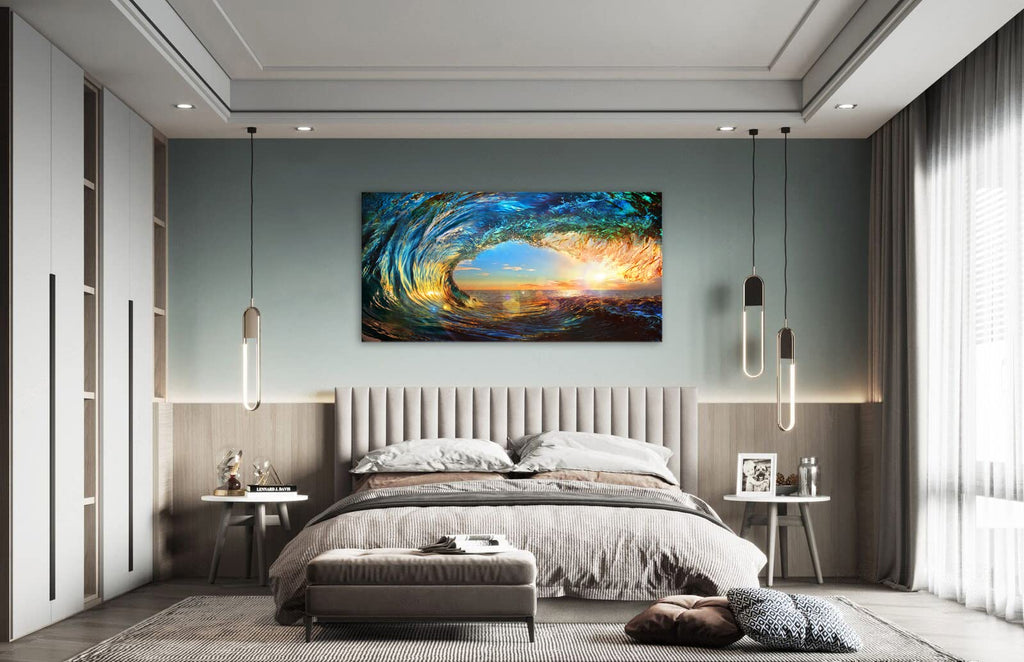 Giant Wave Water Wall Art Canvas Prints 1 Panels Ocean Waves Pictures Paintings Sunset Blue Seascape Framed