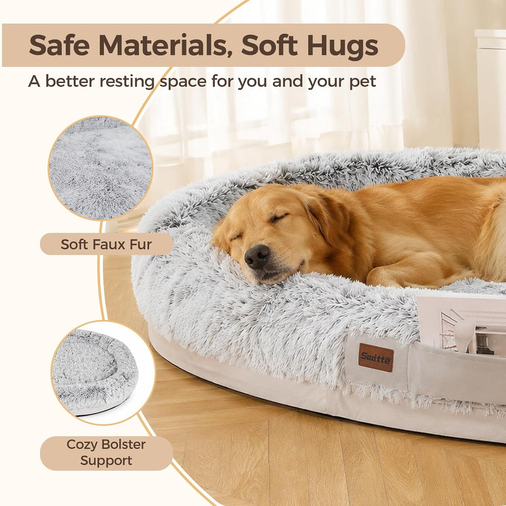 Human Dog Bed for Adult, Large Pet Dog Bed, Light Grey