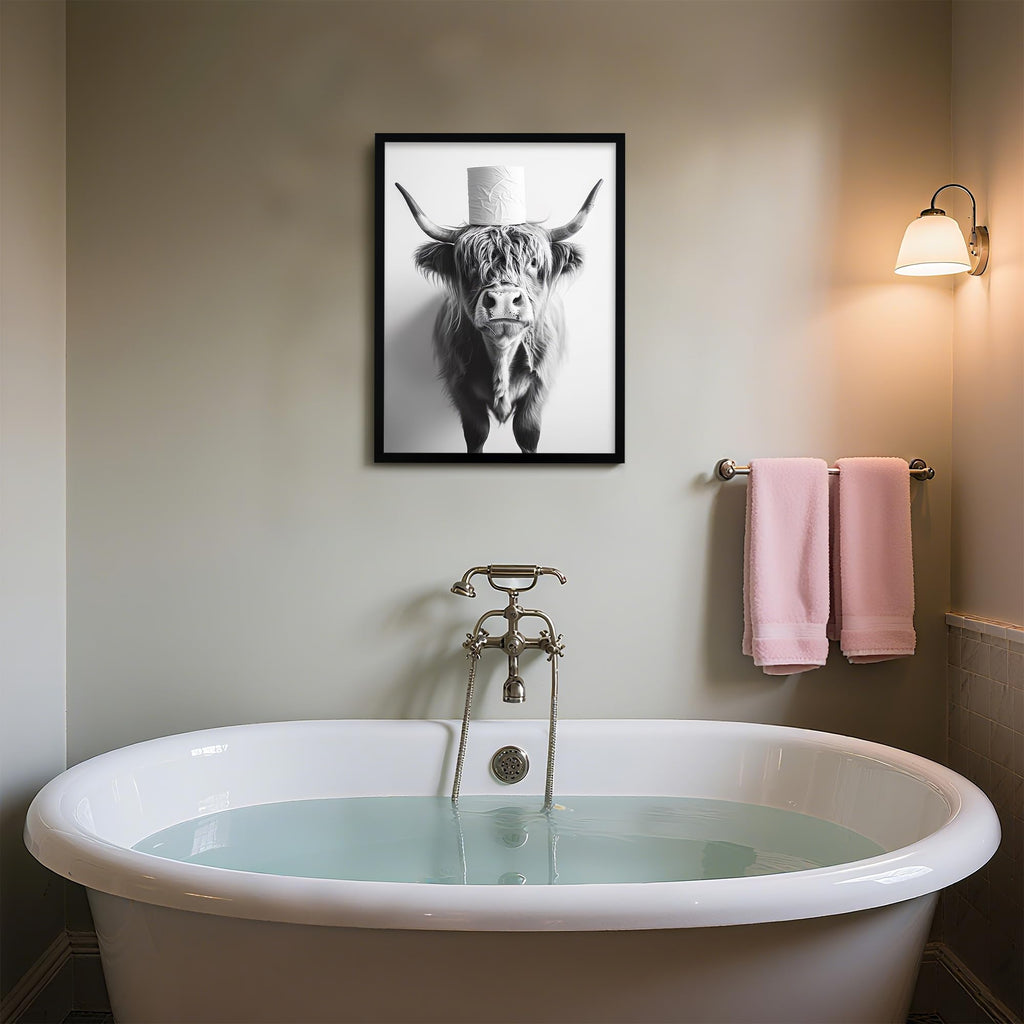 Funny Highland Cow Bathroom Wall Art, Framed Bathroom Pictures Wall Decor