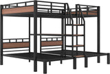 Queen Over Twin Over Twin Bunk Bed with Shelf and Stairs, Heavy Duty Triple Bunk Beds with Safety Guardrails