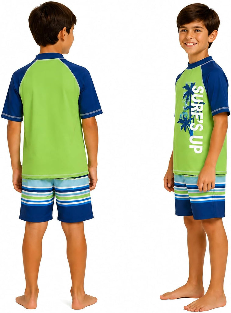 Boys Piece Rash Guard Swim Set Short Sleeve Shirt & Trunks